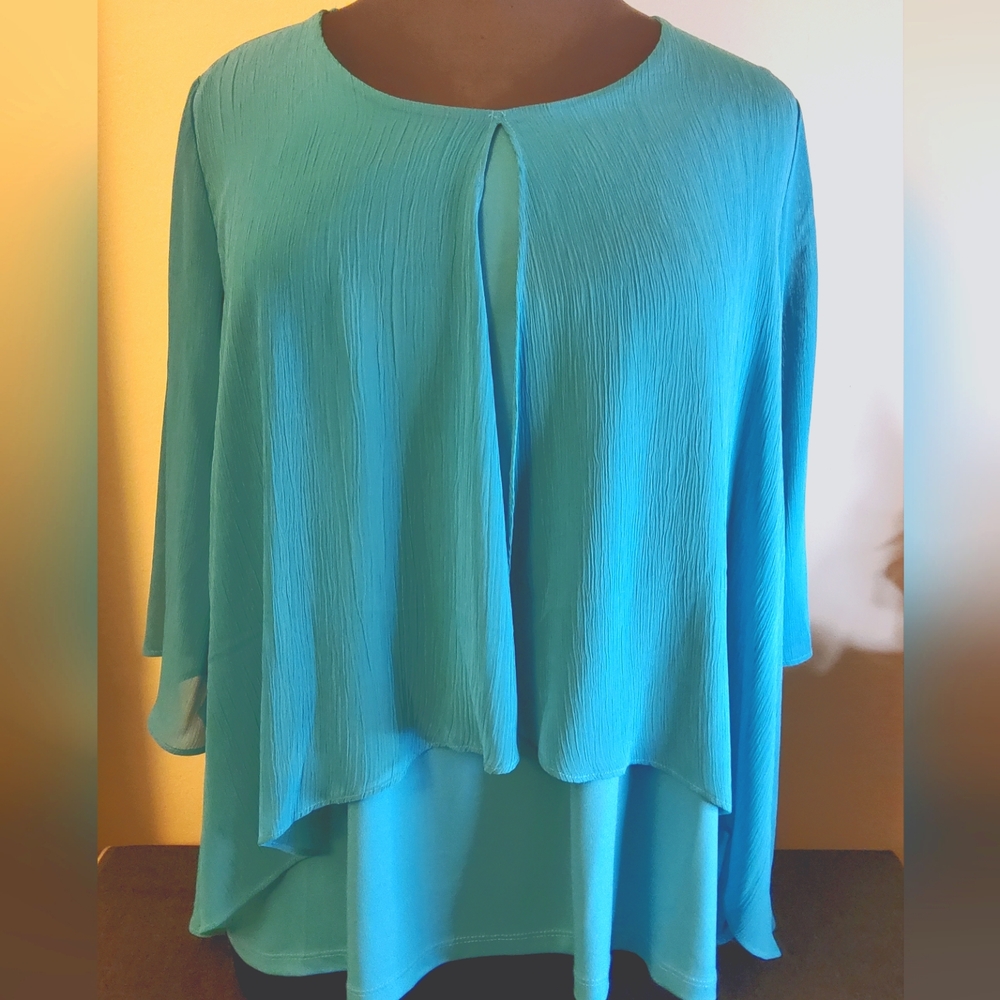 Catherines Size 1XWP/ 18/20WP Teal Tunic with Sheer Overlay